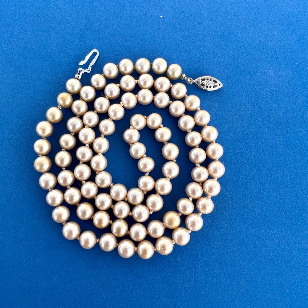 Vintage Faux Pearls 25.5” Pinkish Hue Silver Tone Clasp
